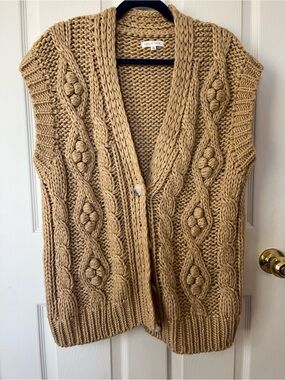 Little Lies Cable Knit Sleeveless Cardigan Vest - Caramel